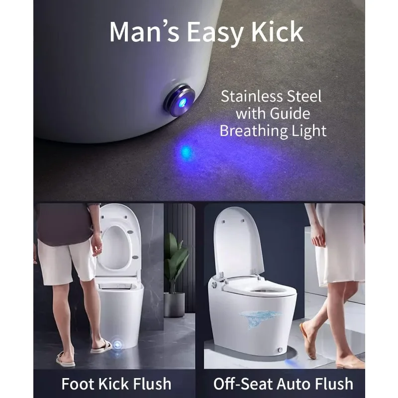 Smart Toilet Heated Seat,Off-seat Auto Flush,Foot Kick Flush,Blackout Can Flush,Warm Wash,One Piece Toilet with Bidet Built In