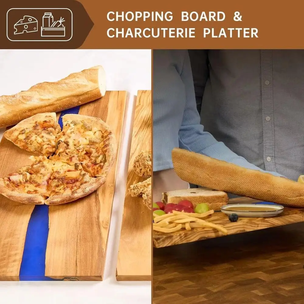 Tagliere di lusso per formaggi e salumi in legno d'oliva italiano con resina, superficie di taglio multiuso per carne, verdure e frutta