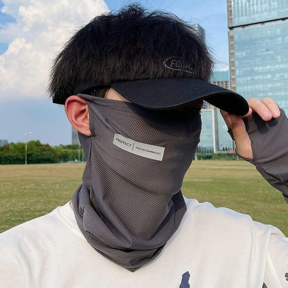 Summer UV Protection Ice Silk Mask Cycling Sunscreen Face Cover Neck Wrap Men Women Anti-UV Face Cover Mesh Ear Hanging Outdoor