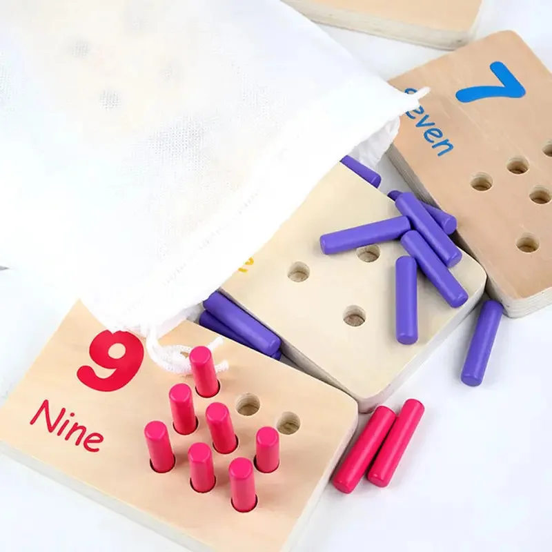 TOPMAYA 몬테소리 나무 계산 페그 보드 유치원 장난감 수학 및 숫자 교육 학습