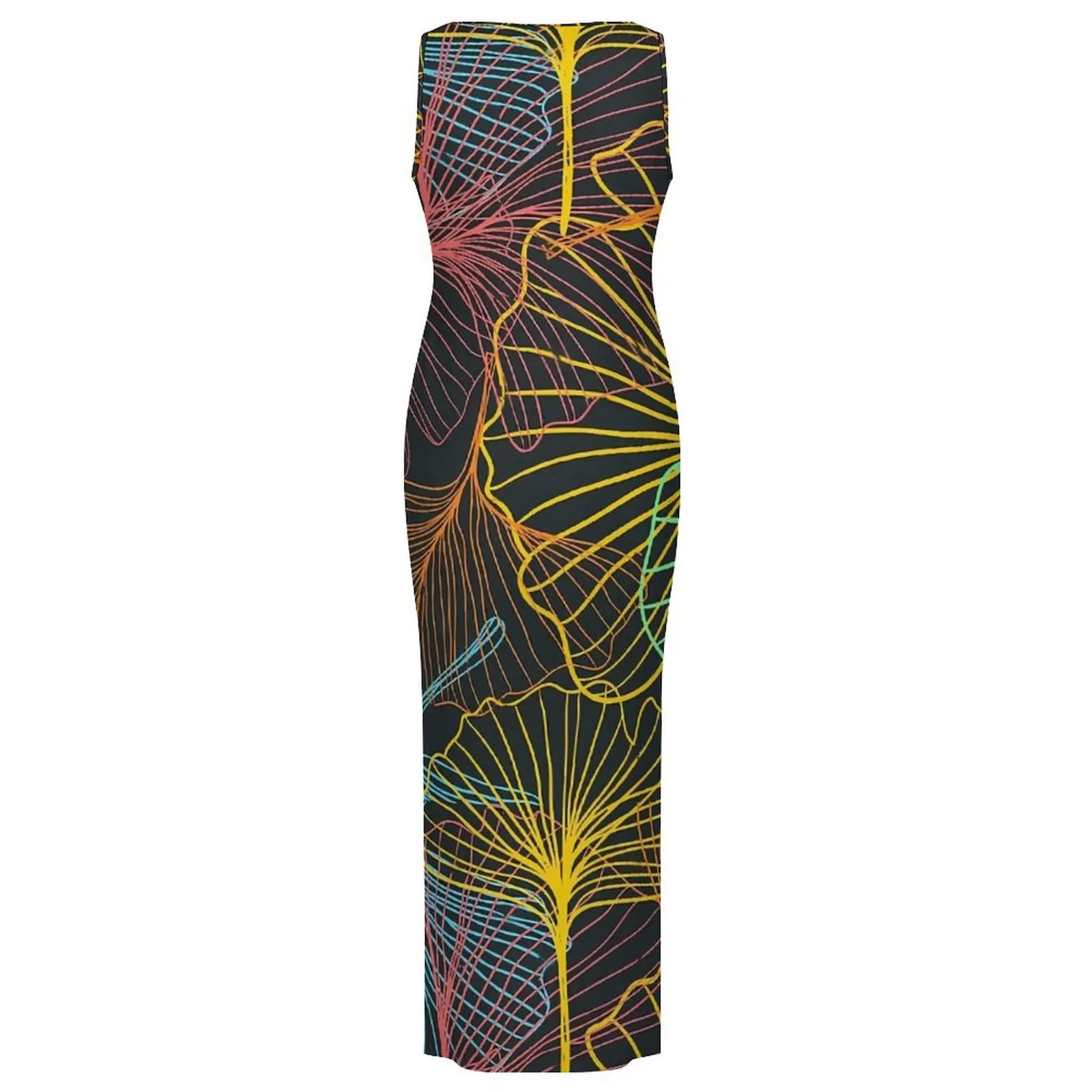 Colorful Ginkgo Biloba Bodycon Dress Spring Super Leaves Print Retro Maxi Dresses Female Sleeveless Custom DIY Y2K Fashion Dress