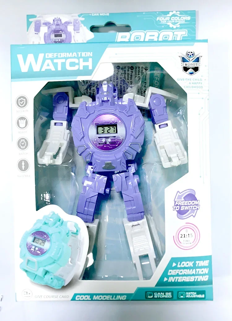 Montre électronique de dessin animé créatif pour enfants, modèles de montre Morphing Robot, jouets pour étudiants, cadeaux