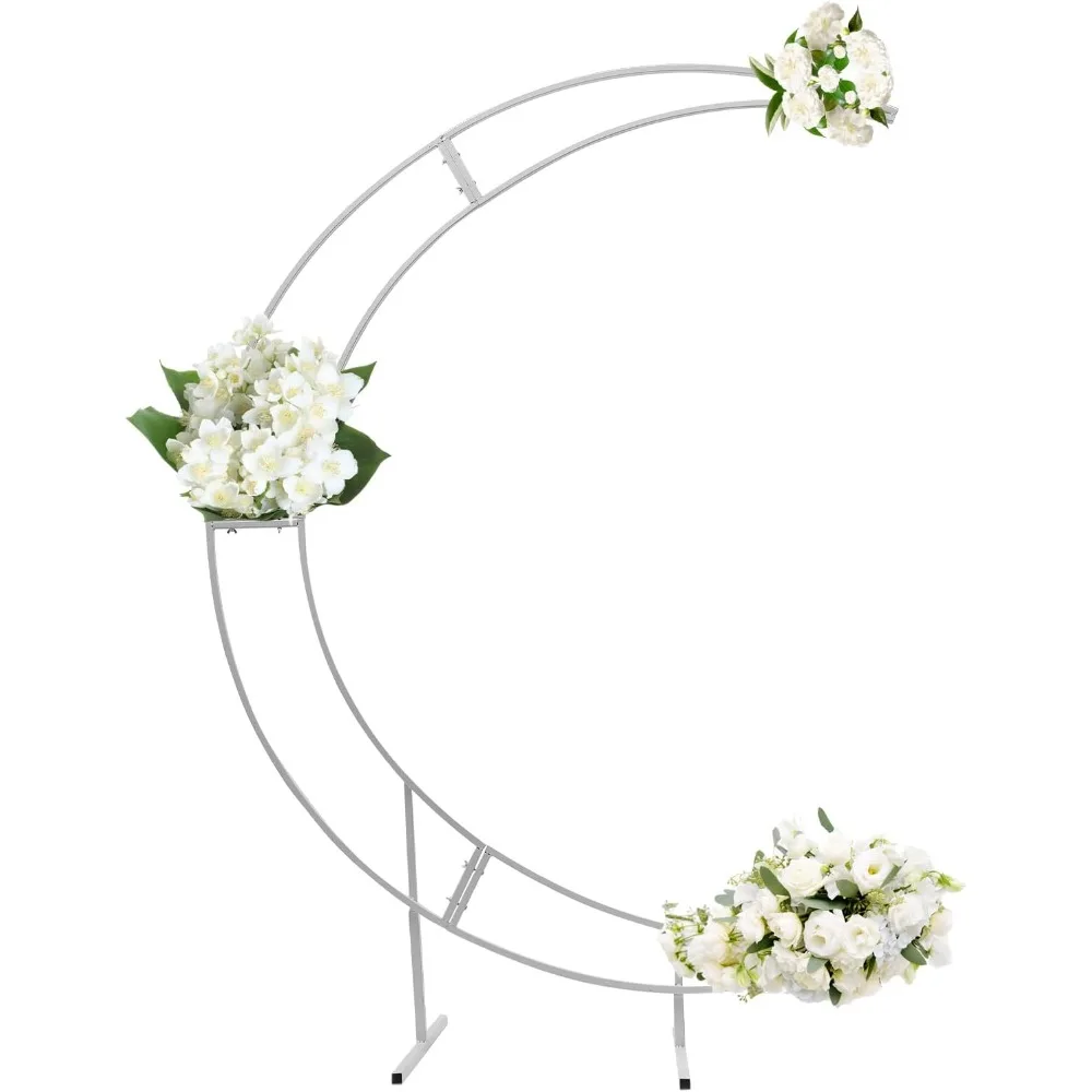 

7-футовая белая металлическая подставка для свадебной арки в форме полумесяца, изогнутая рамка для воздушного шара с цветами, металлическая садовая беседка, подставка для свадебной арки, лунный фон