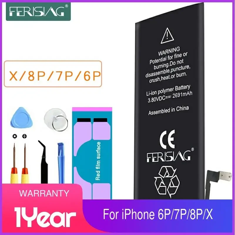 FERISING Phone Battery For iPhone X 6P 6SP 7P 8P 100% Capacity Cell Repair bateria OEM Replacement Batteries 6 7 8 PLus