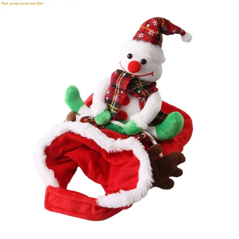 203F Snowman Horse Riding Dog Outfit Christmas Pet Costume with Adjustable Closures Breeds Jumpsuits For Holiday Celebration