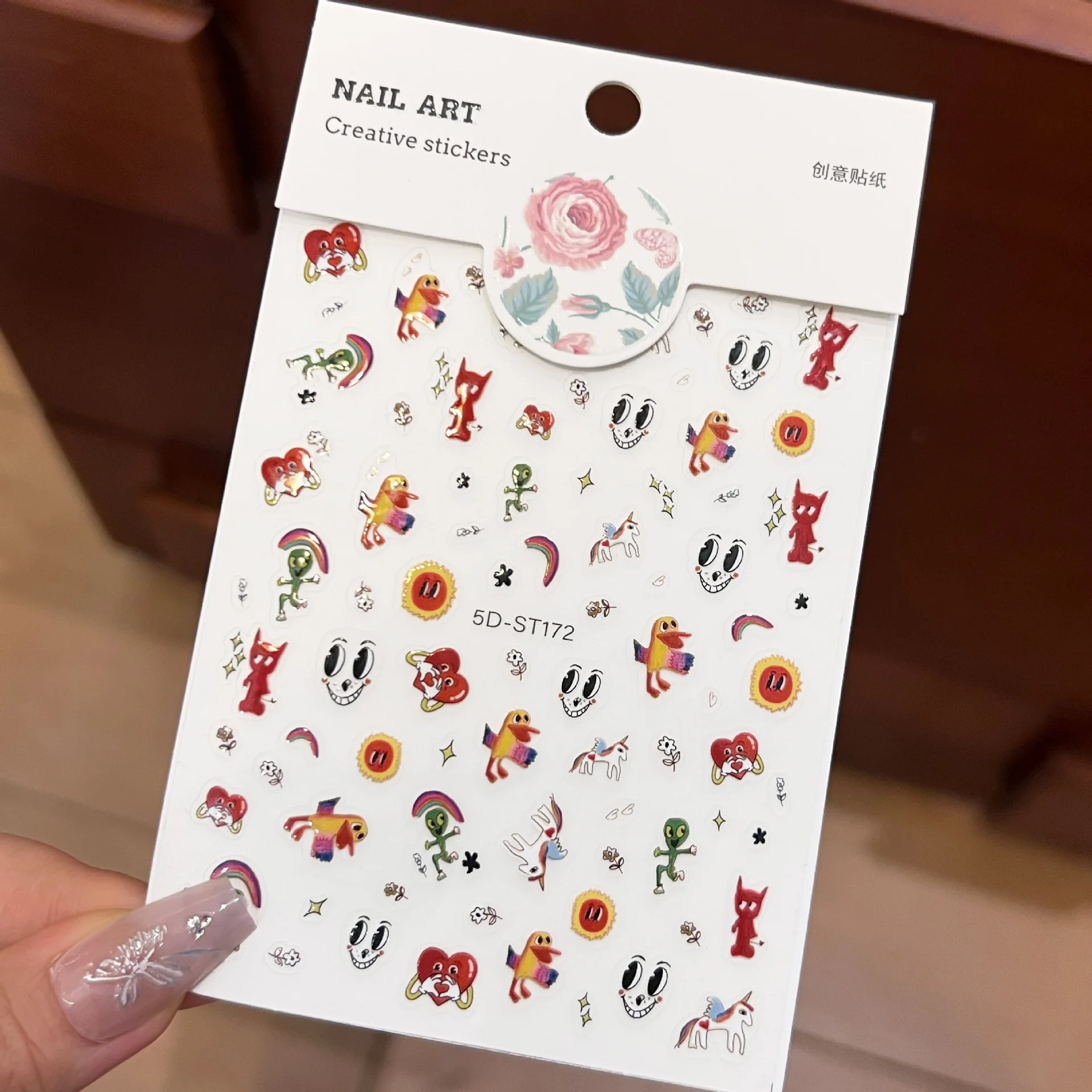 

5D Stickers - Red Hearts, Sun, Green Figures, Flowers, Stars and White Horse | For Nails, Phones, Cosmetics and Journals