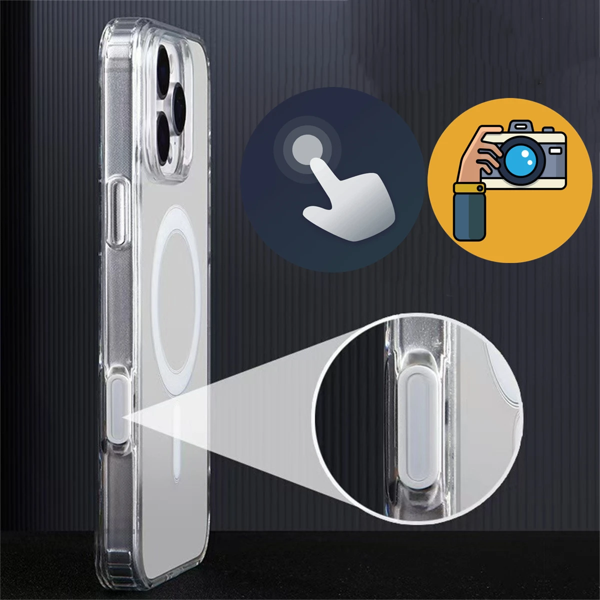 Étui Magnétique Transparent de Luxe avec lèvent Tactiles pour Appareil Photo, Juste de Chargement Sans Fil pour MagSafe pour iPhone 16 Plus, 16 Pro