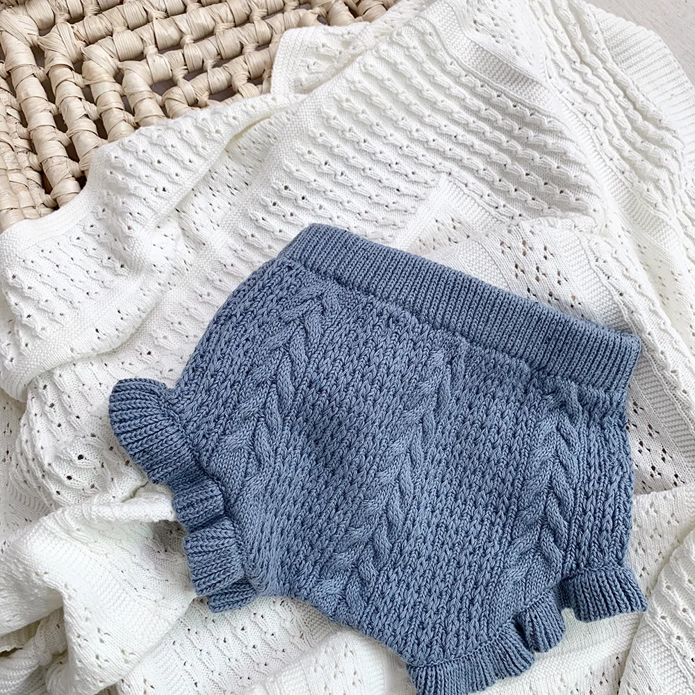 Pantaloncini spruzzati per bebè in maglia di cotone Chunky Vintage Natural Style Toddler Bebe Bloomers arruffati