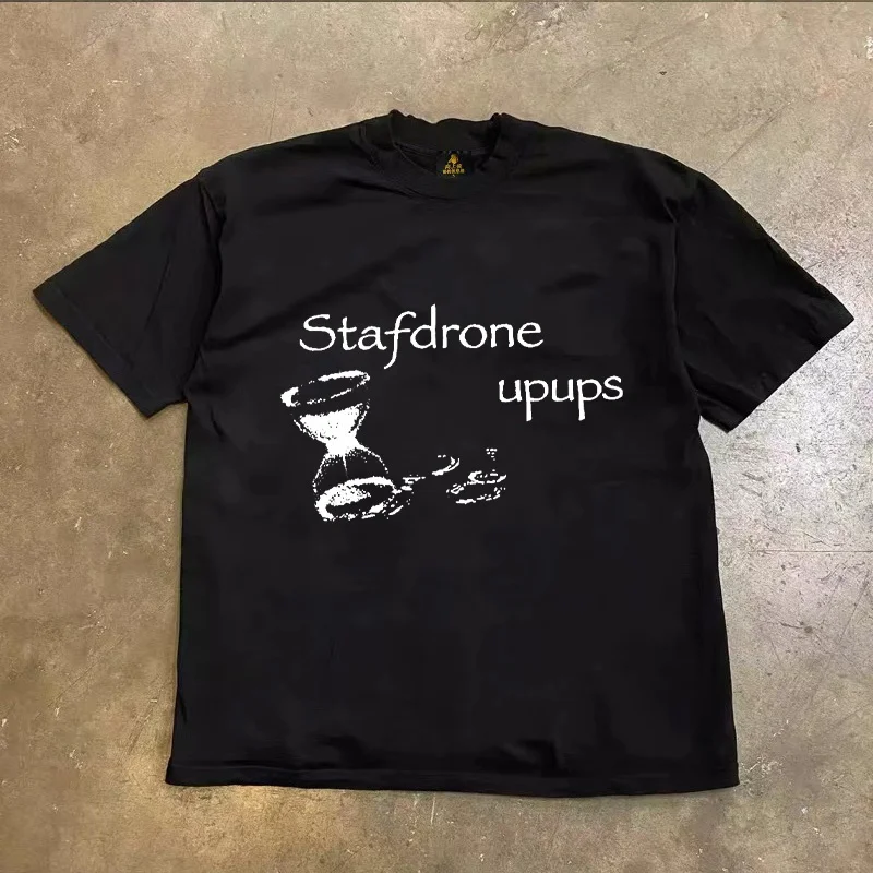 Loose Fit Cotton T-Shirt Unisex Short Sleeve Double Thread UPUPXIA Hero Print Sweat Absorbent round Neck Casual Summer Top