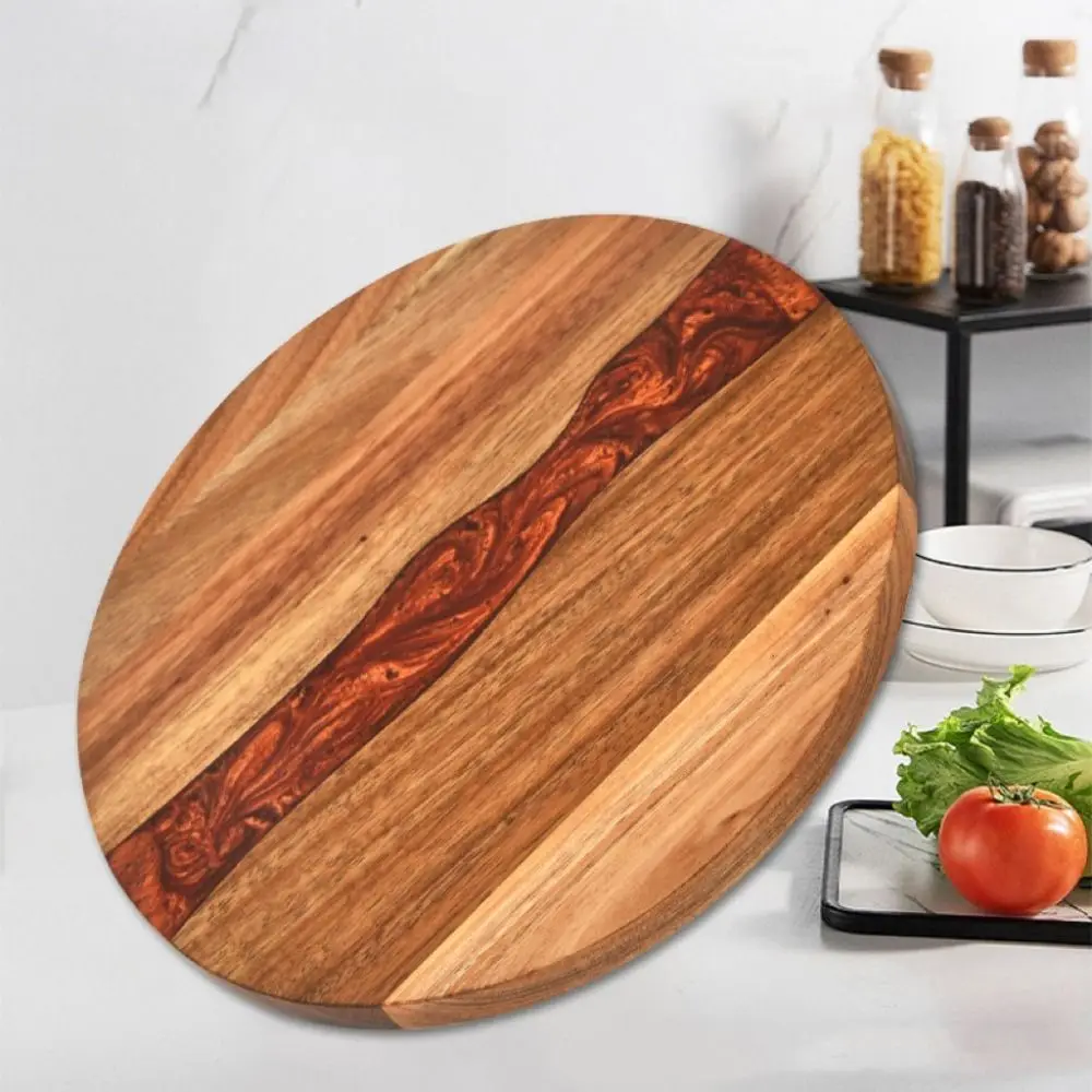 Serving Board Round Wood Cutting Board Multi-functional Thickened Fruit Cutting Board with Resin Convenient Steak Tray Hotel