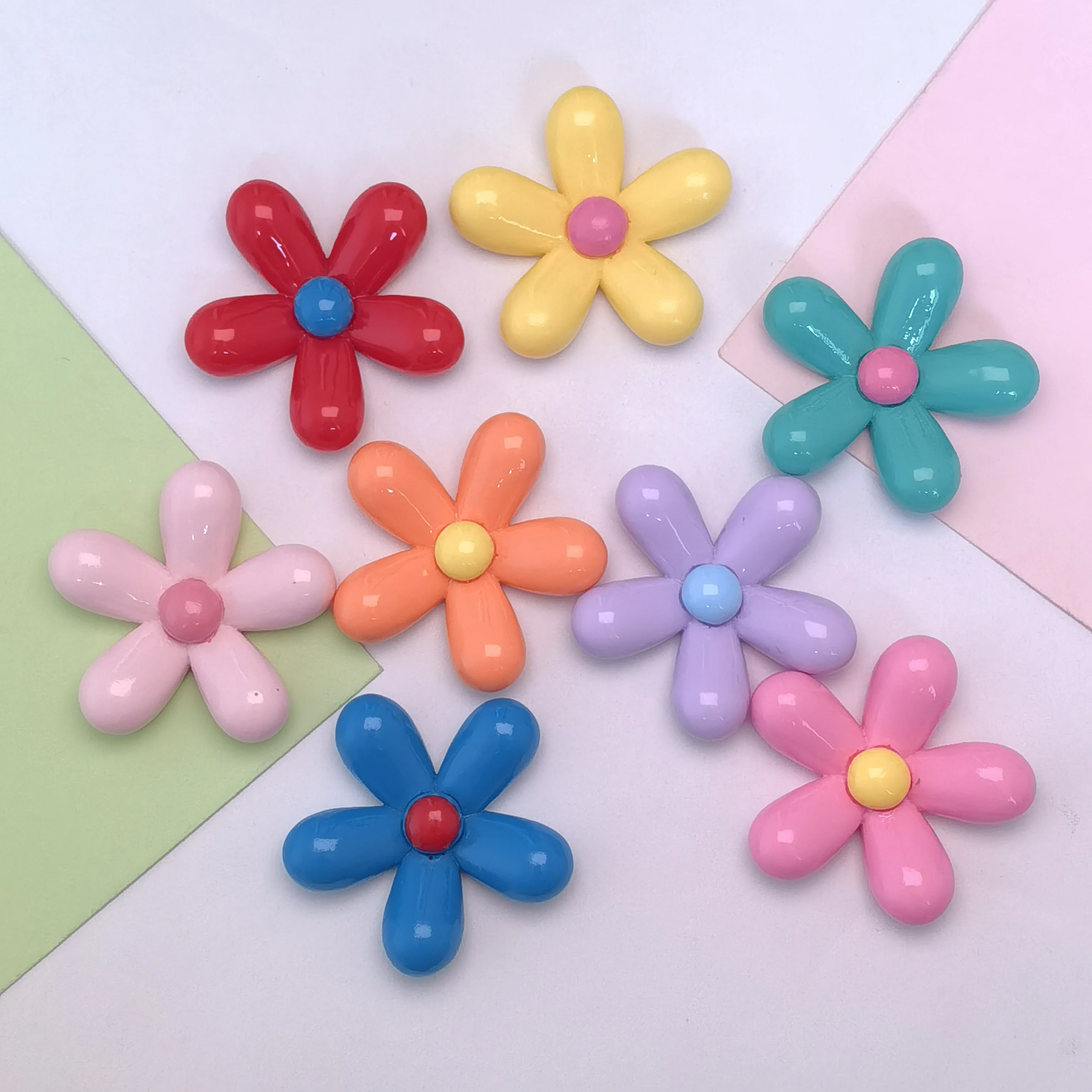 45mm Cute Colorful Flower Flat Back Cabochon Scrapbooking DIY Phone Case Resin Charms Jewelry Making DIY Findings