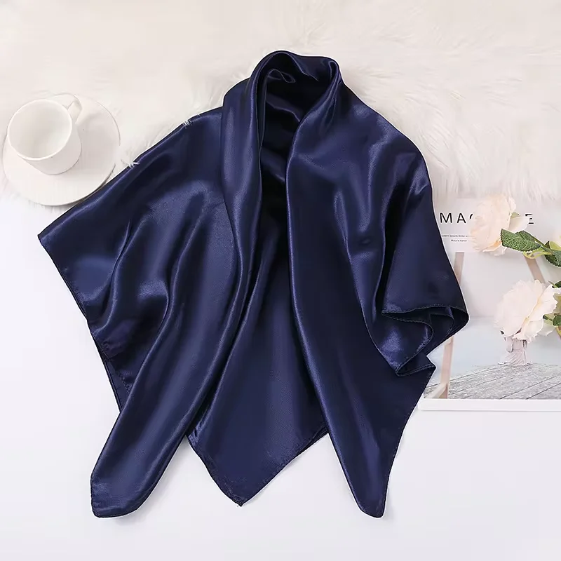 Women Scarf  90*90cm Solid Colors Satin Silk Scarves Summer thin Hijab Sunscreen shawl Decorative headscarf female Headband neck