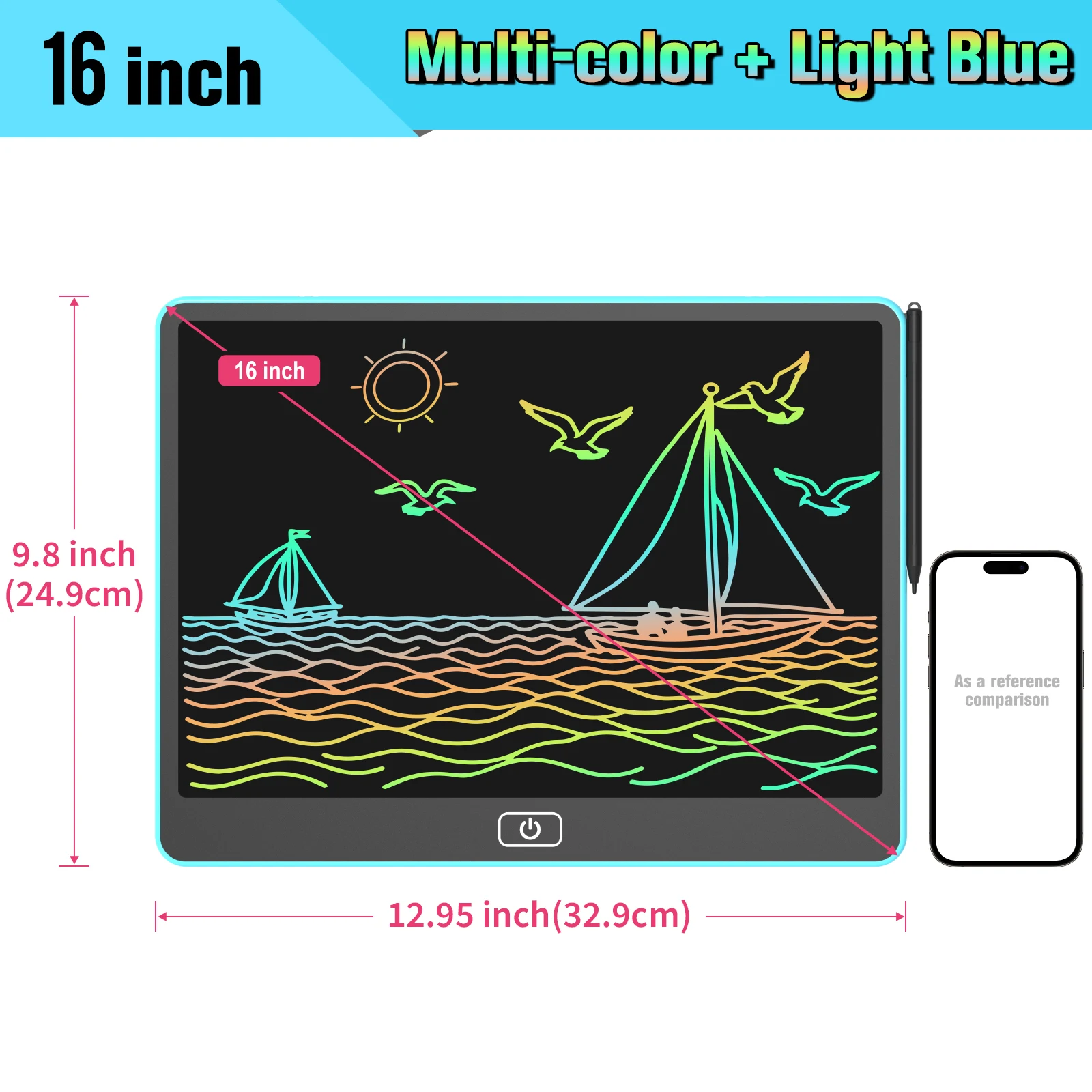 กระดานเขียน LCD ขนาด 16 นิ้ว, กระดานวาดภาพอิเล็กทรอนิกส์สีสันสดใสสําหรับเด็ก, แท็บเล็ตการเขียนแบบพกพาแบบใช้ซ้ําได้, ของเล่นเพื่อการศึกษาที่สมบูรณ์แบบ
