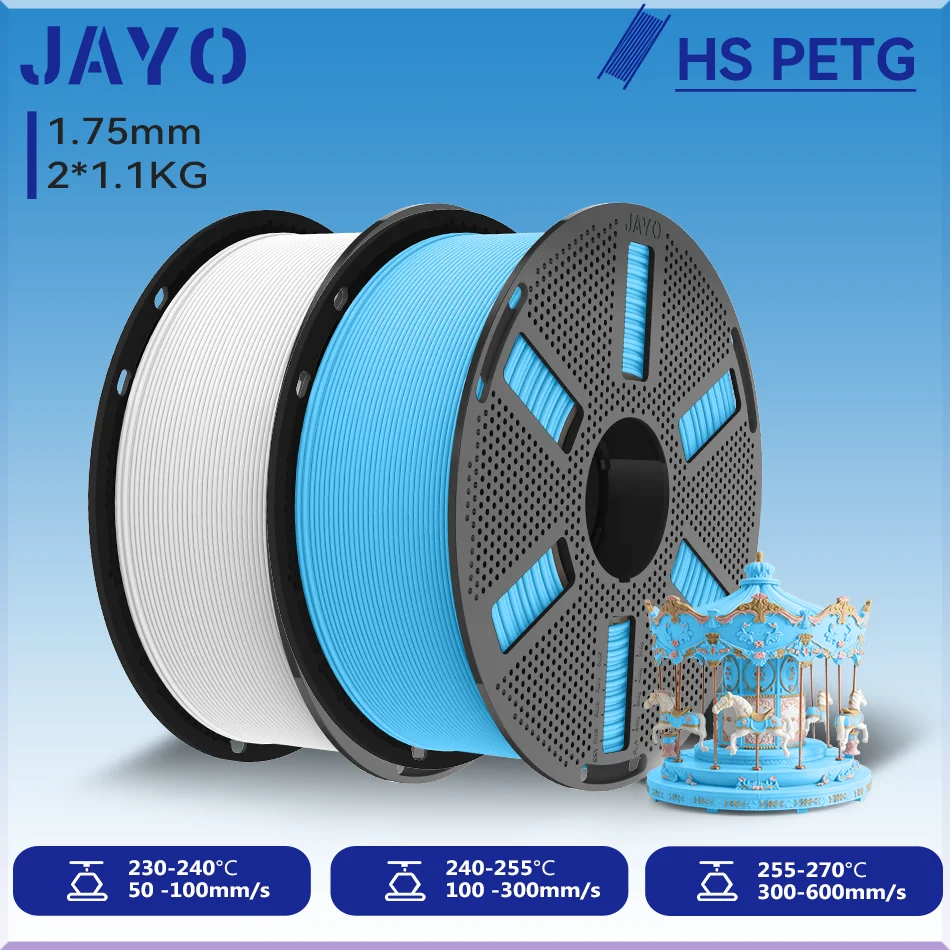 JAYO 2.2KG High Speed Matte PETG 3D Printer Filament High Flow Speedy 50-600mm/s Matte Effect PETG 3D Printing Mateials for 3D Printer & Pen