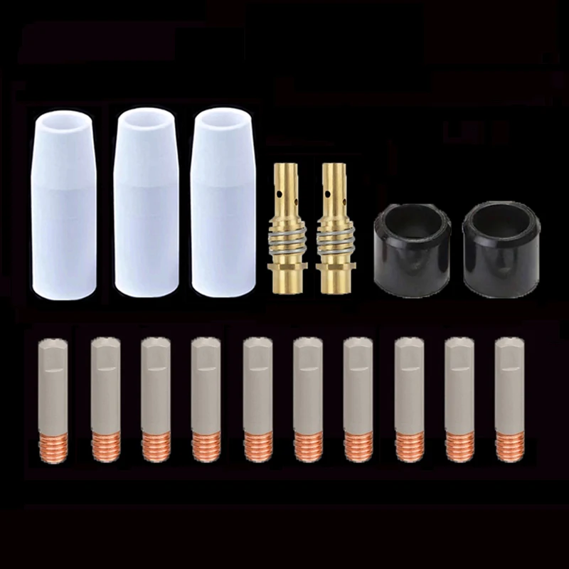 17-Piece Set 15Ak Mig New Coated Non-Stick Welding Slag Conductive Nozzle Protective Nozzle European-Style Welding Torch Accessories Nozzle High-Temperature Resistant Ceramic Protective Cover Mig Welding Machine Ceramic Nozzle with Flow Guide Nozzle Black Welding Torch Cap