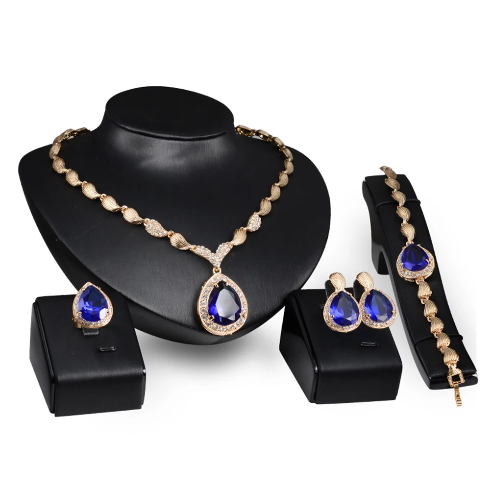 

Elegant Necklace Earring Bracelet Ring Set Stylish Jewelry Women Wedding Party Accessories Prom Long Lasting Lightweight Gift