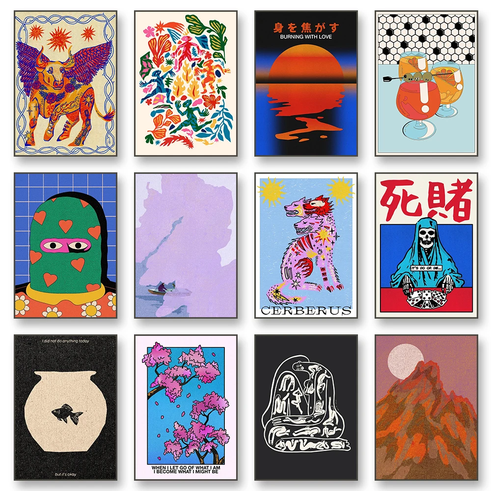 Reunión en el bosque caleidoscópico lienzo arte de pared póster impreso toro del cielo pintura decorativa abstracta decoración del hogar Unfra