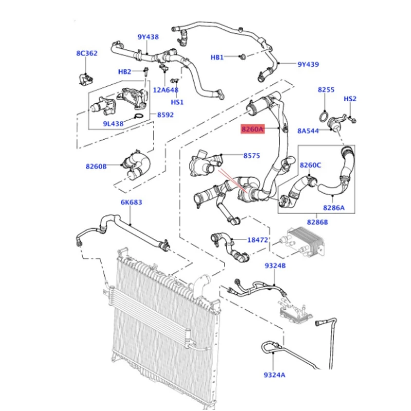 LR025969 LR013685 LR020126 Hose - Thermostat La nd Ro ve r