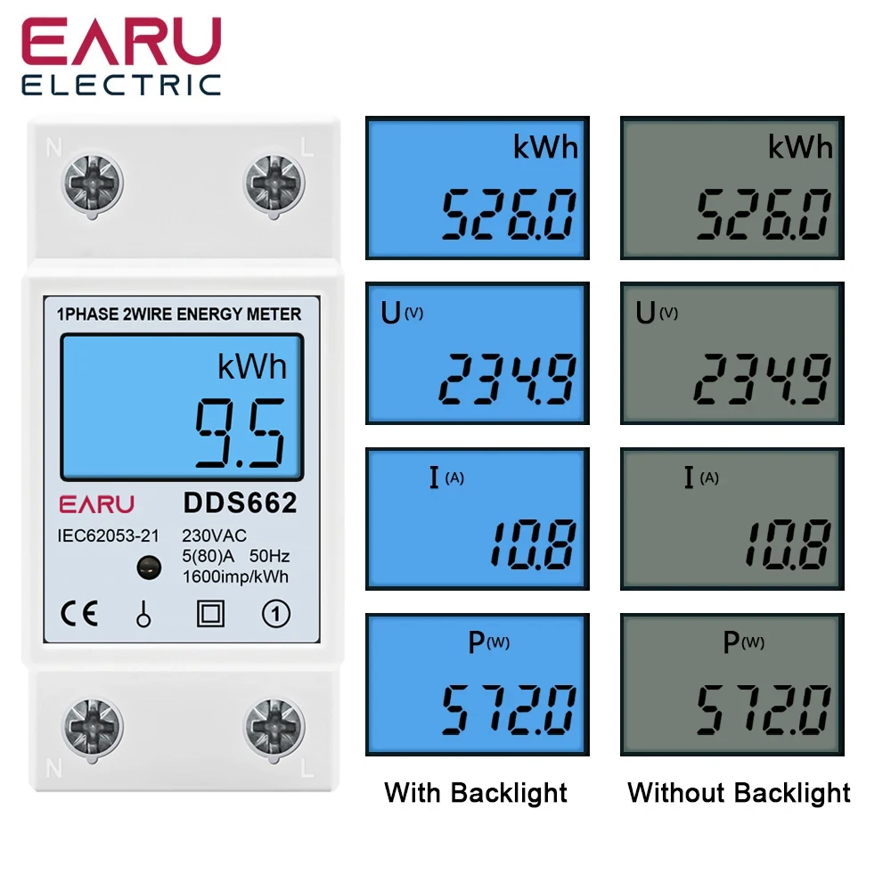 Trilho de Ruído Monofásico Dois Fios Lcd Digital Display Wattmeter Consumo de Energia Medidor Elétrico de Energia Kwh ca 230v 50hz