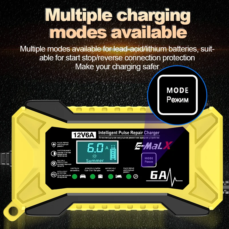 12V 6A Auto Batterie Ladegerät Für LiFePO4 Blei Säure AGM GEL EFB Smart Elektrische Motorräder Ladegerät 14,6V 6A Lithium-Batterie Reparatur