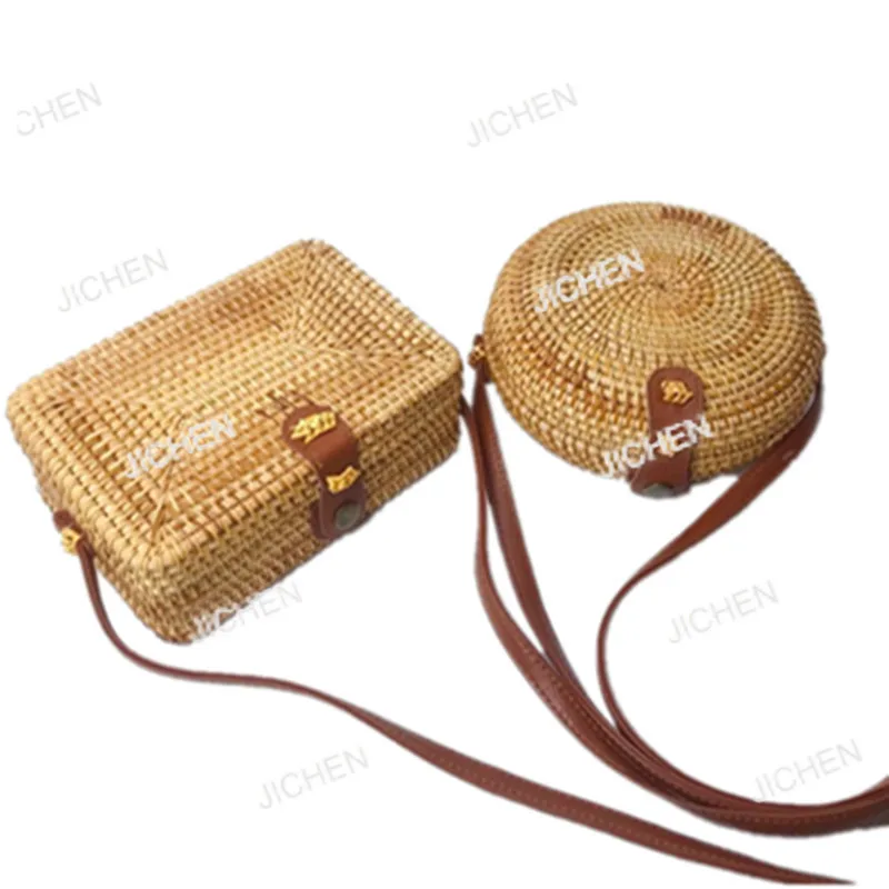 

Сумка из ротанга, индонезийская соломенная сумка, сумка через плечо, ретро-квадратная сумка, маленькая круглая соломенная сумка.