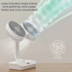 Ventilador oscilante de escritorio de doble cabezal, recargable por USB, 4000mAh, alimentado por batería, ventilador de mesa giratorio automático portátil, viento de 4 engranajes