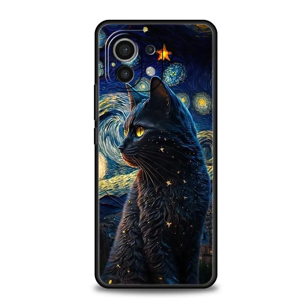 Black Cat Cartoon Cute Phone Case For Xiaomi 14 13T 12T Pro 12 13 11 Ultra Mi Note 10 Lite 10T 5G 11X Pro 11T 11i 9T Soft Cover