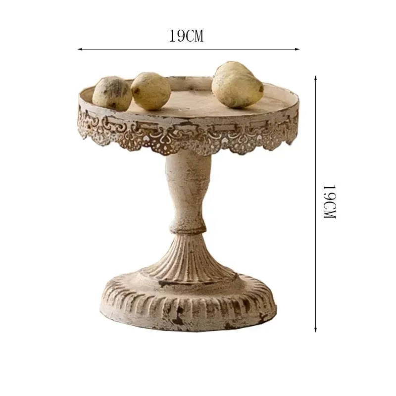 Rustic Vintage Decor Table Kitchen Tray Retro White Metal Round Decorative Dessert Cake Stand Serving Plate Tray