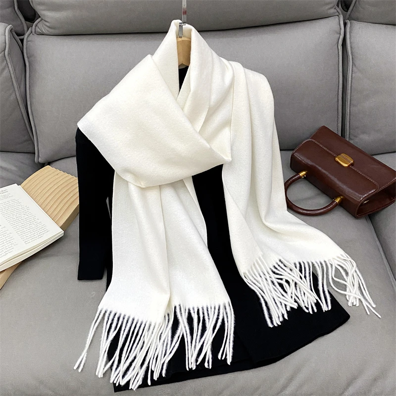 Luxus Marke Solide Kaschmir Schal für Frauen Winter Pashmina Decke Dame Warm Verdicken Schal Wrap Quaste Echarpe Poncho Stolen