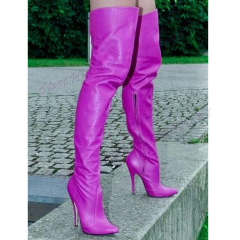 

Purple Sexy Over The Knee Boots Extreme High Heel Pointy Toe Shoes for Women Matte Leather Zipper Shoes 2024 Zapatos Para Mujere