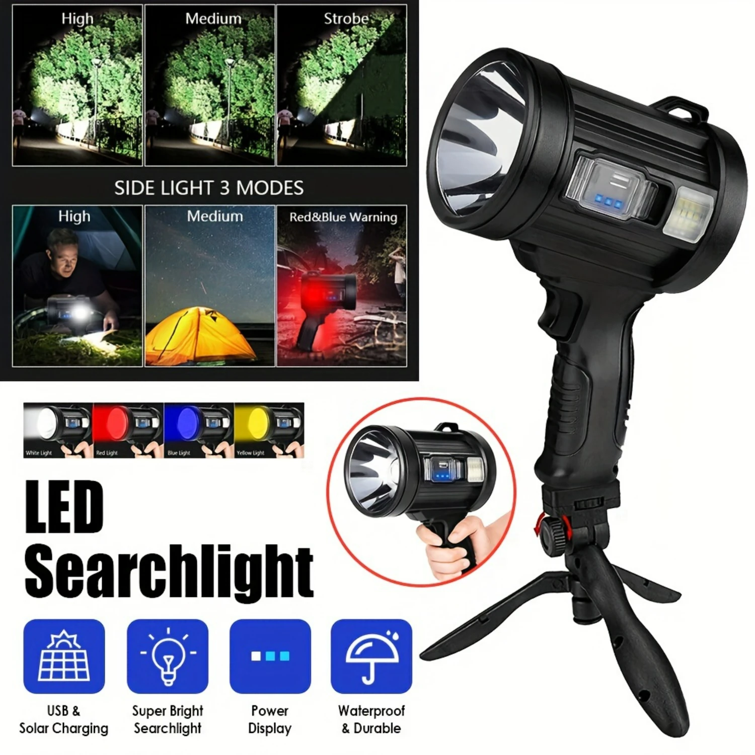 Portable Long-lasting Battery Powered Handheld Searchlight with Adjustable Bracket, Ideal 1pc Handheld Light for Camping, Fishin