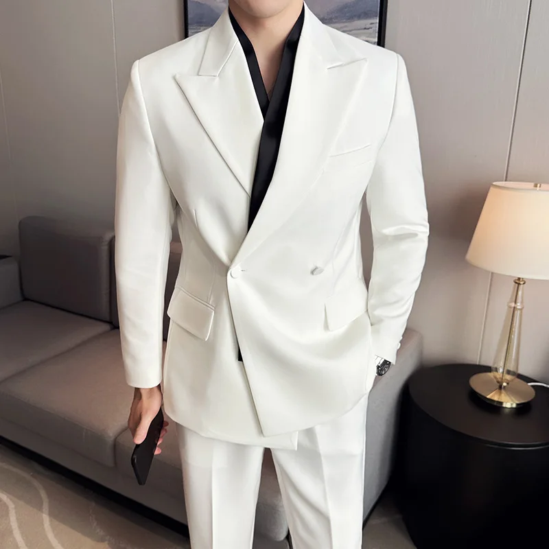 2024 Trend Simple Temperament British Style Fashion (suit + Trousers) Business Light Luxury Slim Solid Color Suit Set Two-piece