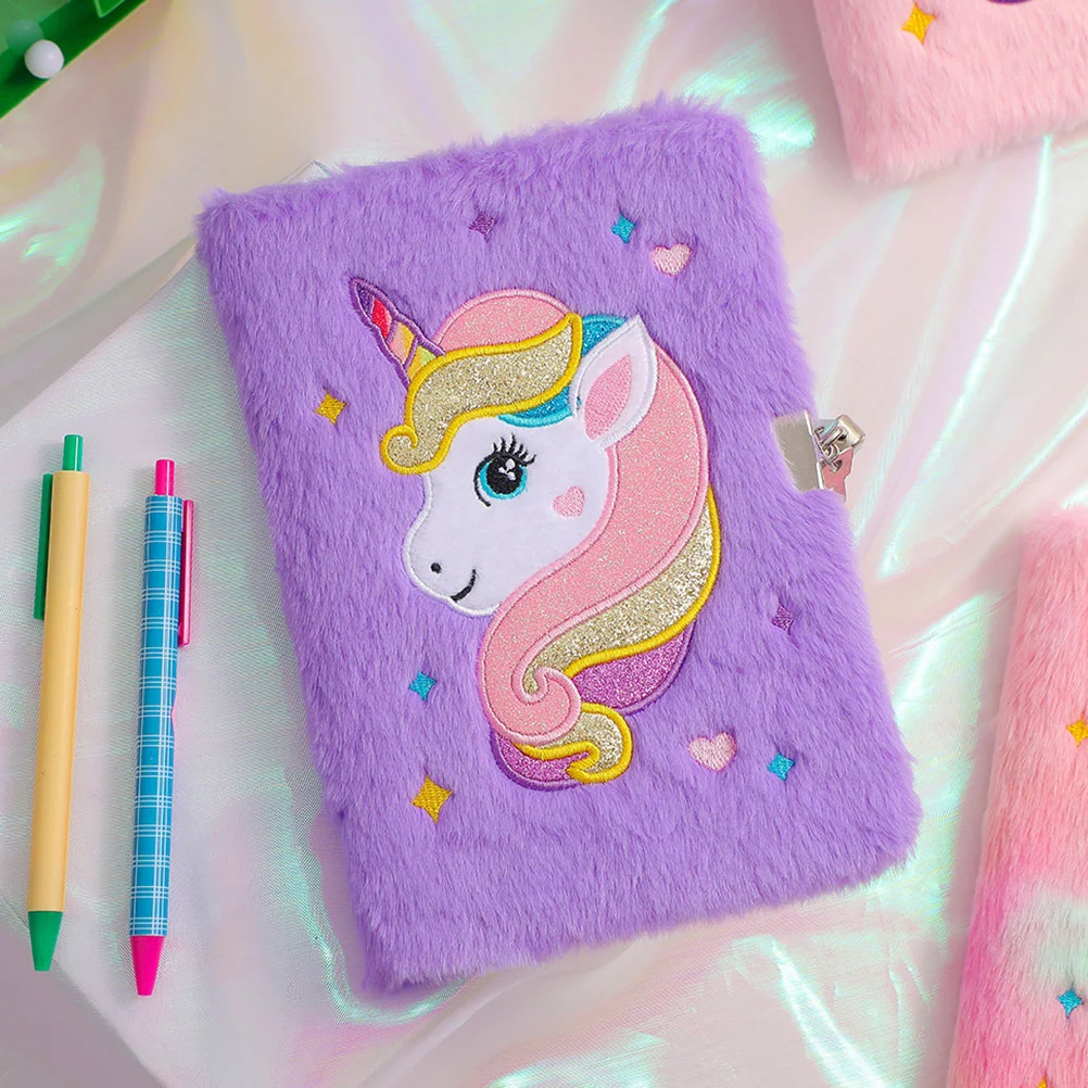 Cuaderno con estampado de unicornio para niña, diario con cerradura, papel de felpa y llave, esponjoso, papelería para estudiantes