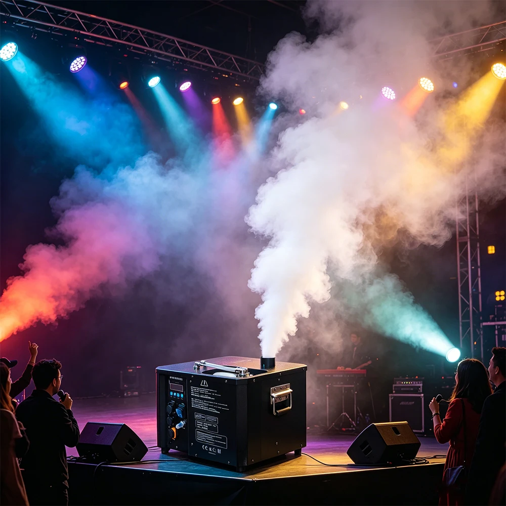 High Power 3000W Stage Smoke Machine Vertical Jet Fogger Colorful Fog Effectwith DMX512 Remote for DJ Disco Event Wedding