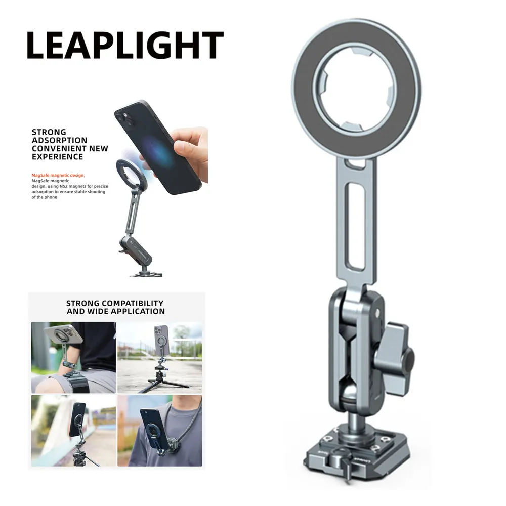

LEAPLIGHT Foldable Magnetic Phone Stand w Arca Quick Release Phone Holder Mount for Magsafe Iphone 16 15 14 13 12 Tripod Vlog