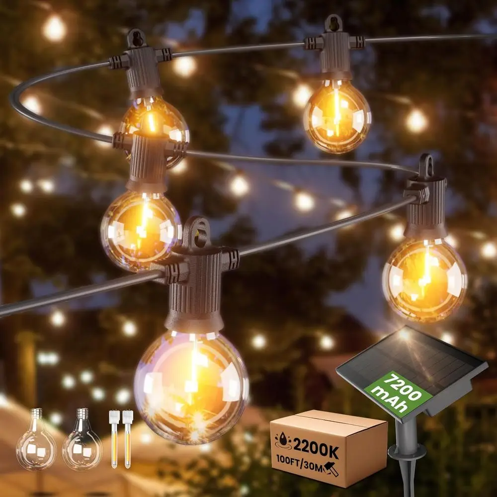 

Outdoor Waterproof 100ft String Lights with USB Port, G40 LED Patio Globe Lights, 52 Edison Bulbs, Warm White for Backyard Pergo