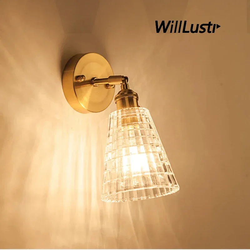 pressed glass wall lamp vintage crystal clear wall sconce luxury brass base home dinning room hotel bar restaurant lamp