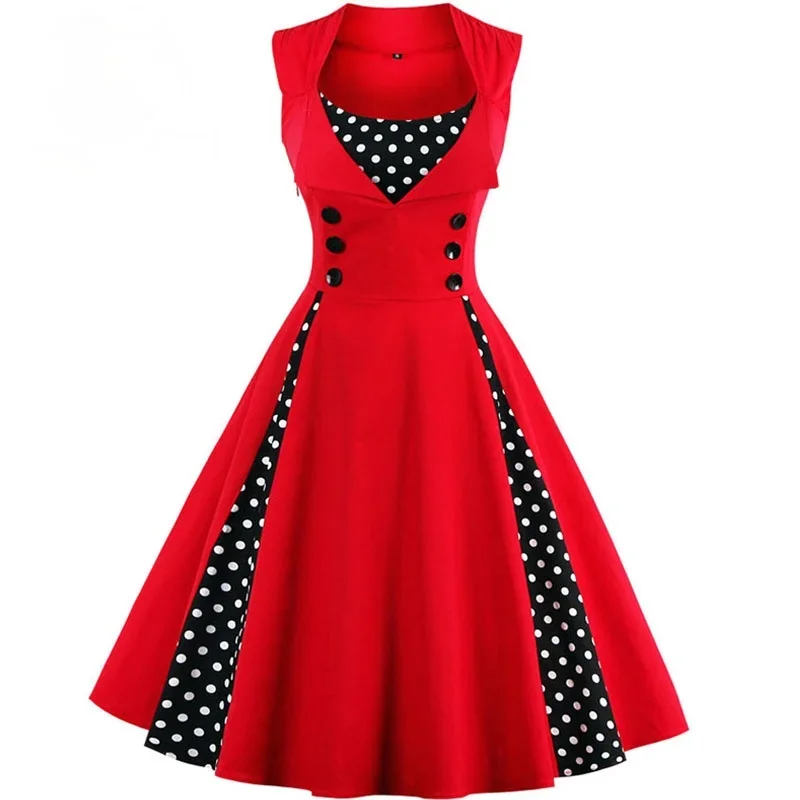 Plus Size 4XL 5XL Women Robe Retro Vintage Dress 50s 60s Rockabilly Dot Swing Pin Up Summer Party Dresses Elegant Tunic Vestidos