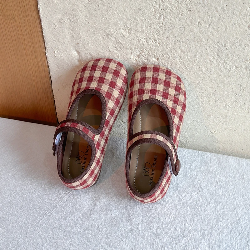 Kleinkind Mädchen Vintage Gingham Karierte Mary Jane Ballerinas, 2 Farben Marineblau Rot Einzelriemen Cottagecore Hochzeit Mädchen Freizeitschuhe – Detail 8
