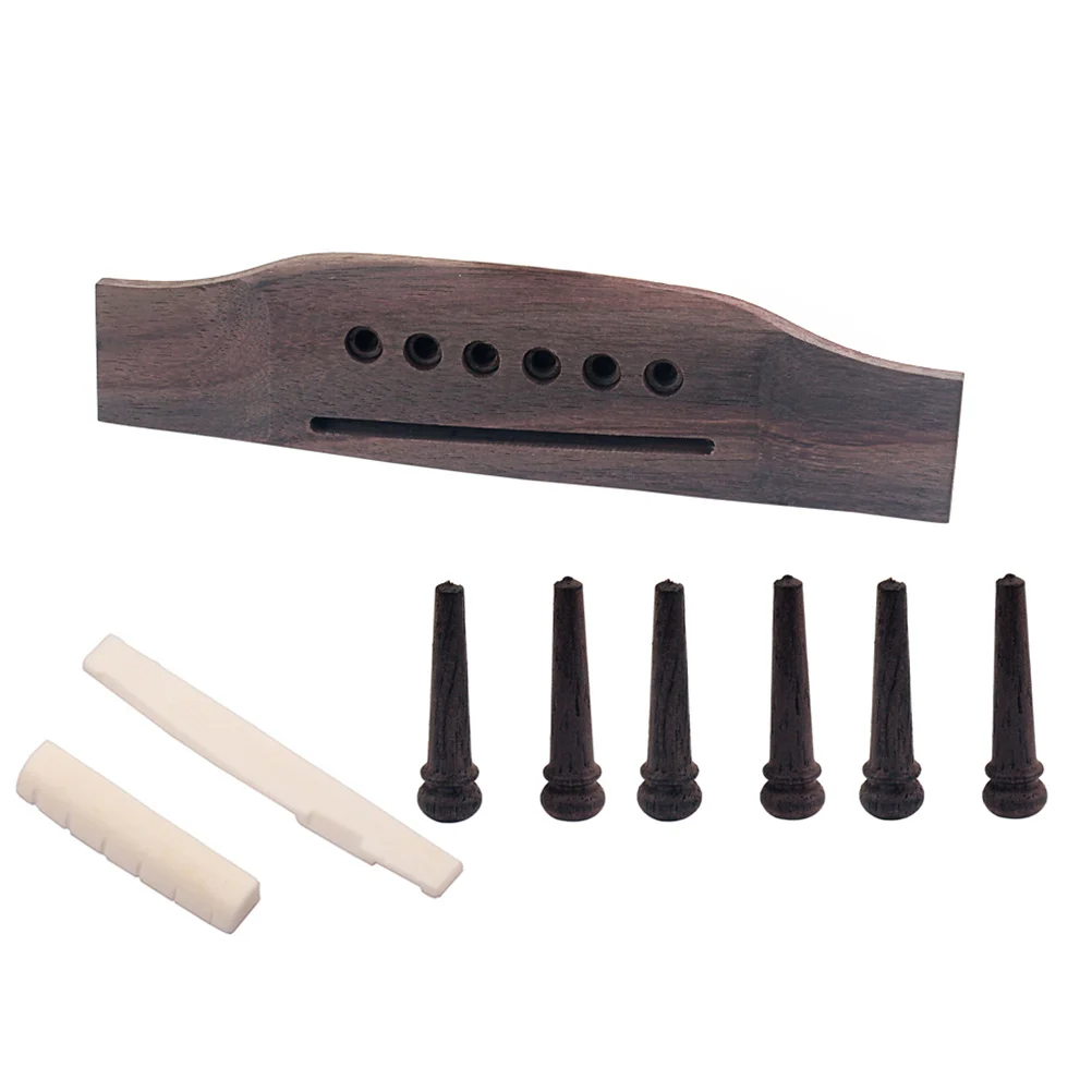 

1Set Rosewood Guitar Bridge 6 Wooden Pins Bone Saddle Nut Parts Accessory Coffee Lightweight Exquisite Appearance Durable