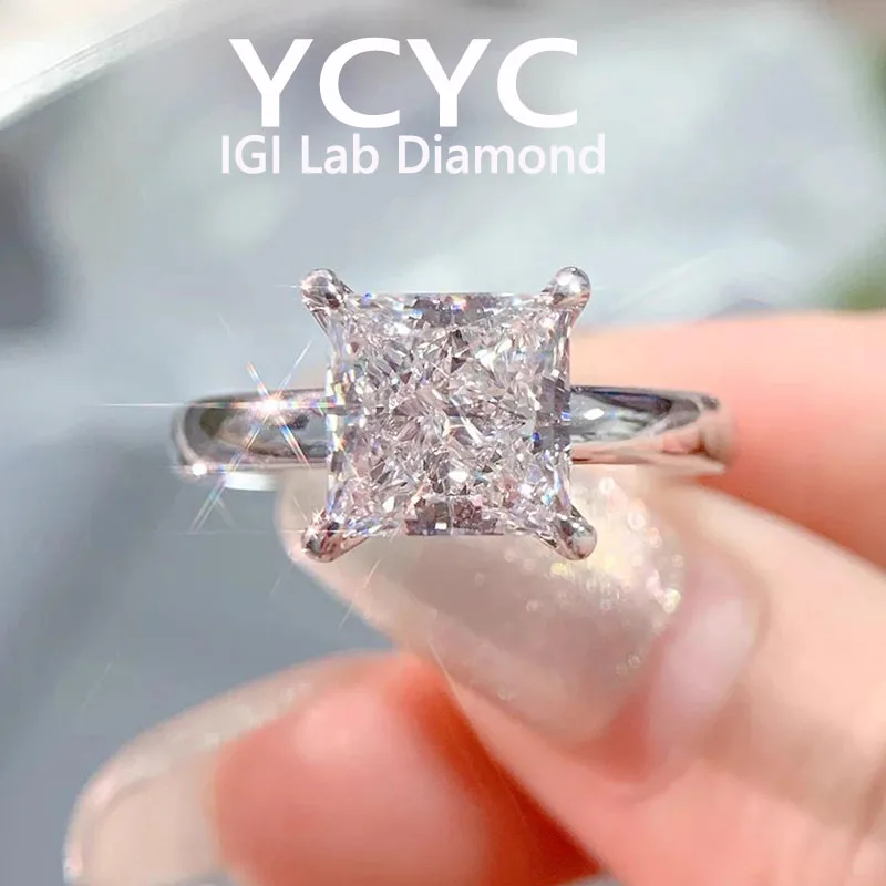 

Кольцо с бриллиантом 3 карата, выращенное в лаборатории, твердое белое золото 18 карат, бриллиант огранки принцессы CVD HPHT DEF VS-VVS, обручальное кольцо