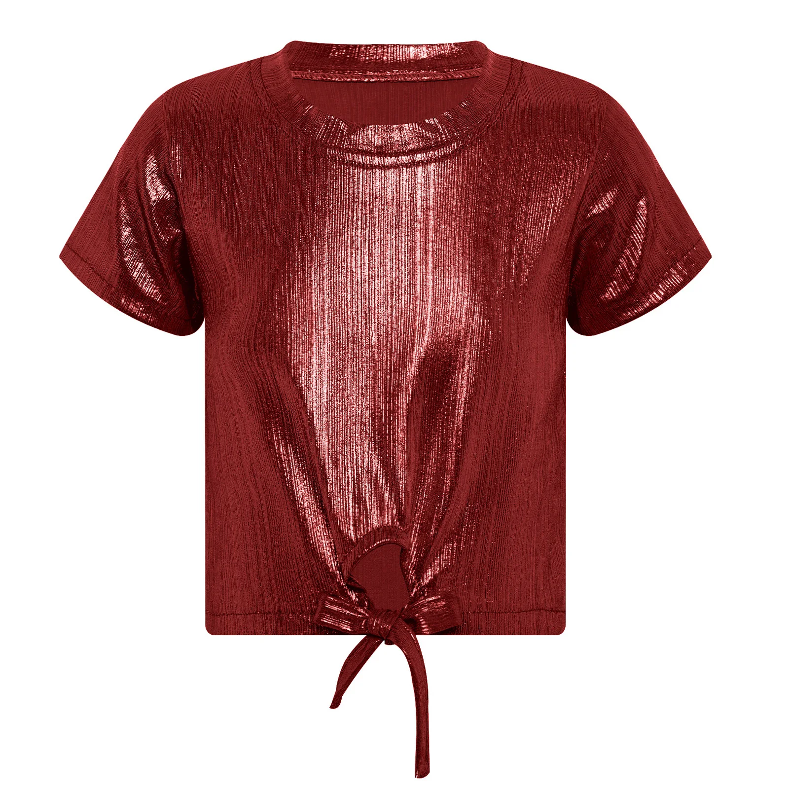 여자 streetwear 힙합 재즈 댄스 의상 할로윈 카니발 무대 파티를위한 짧은 소매 레이스 업 금속 늑골이있는 크롭 탑