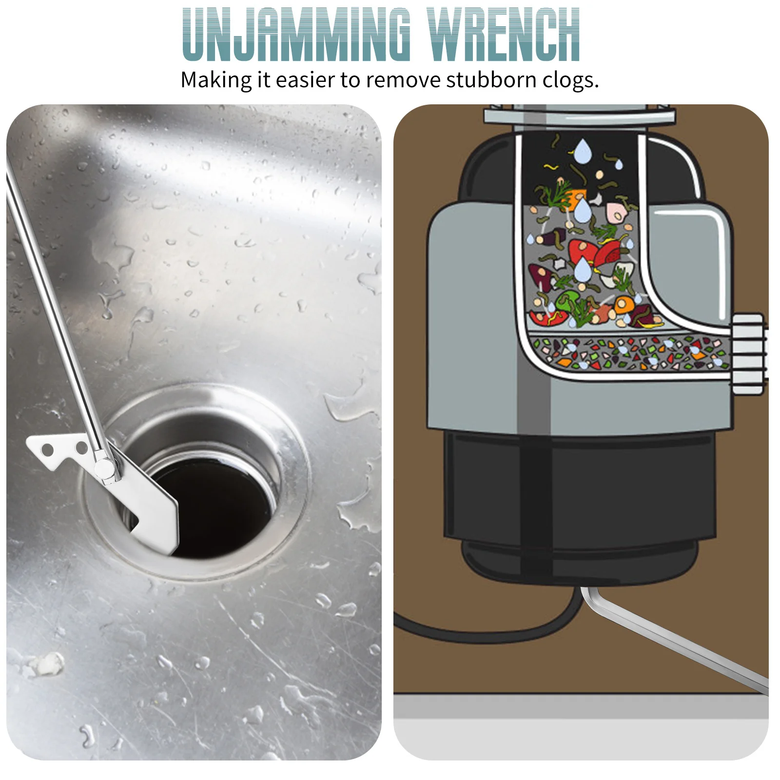 

1Set Garbage Disposal Wrench Set Steel Unjamming Tool for Clog Removal Kitchen Sink Waste Disposal Wrench Kitchen Sink Tool