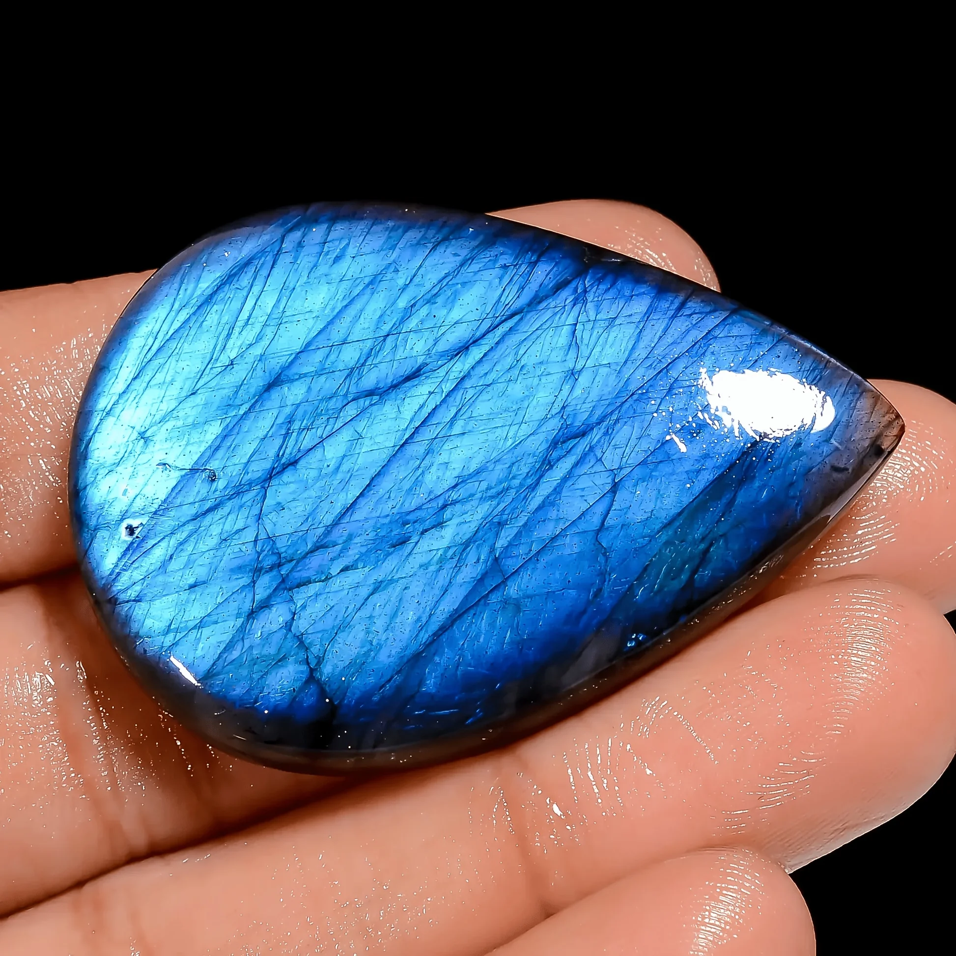 Natural Blue Flash Labradorite Teardrop Cabochon Loose Gemstone, Blue Fire Labradorite for Jewelry Making Pendant DIY