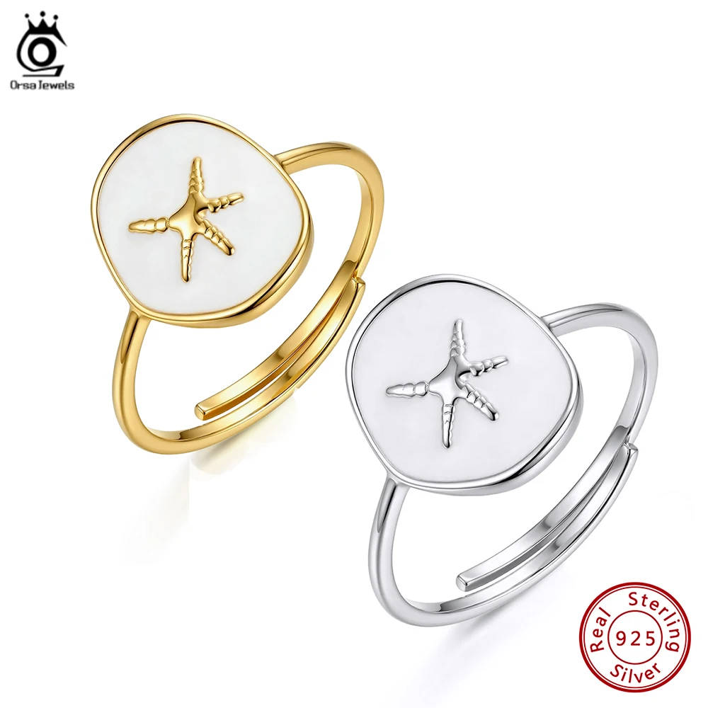 

ORSA JEWELS 925 Sterling Silver Cute Starfish Rings for Women Adjustable Trendy Ocean Jewelry Collection Birthday Gift APR44