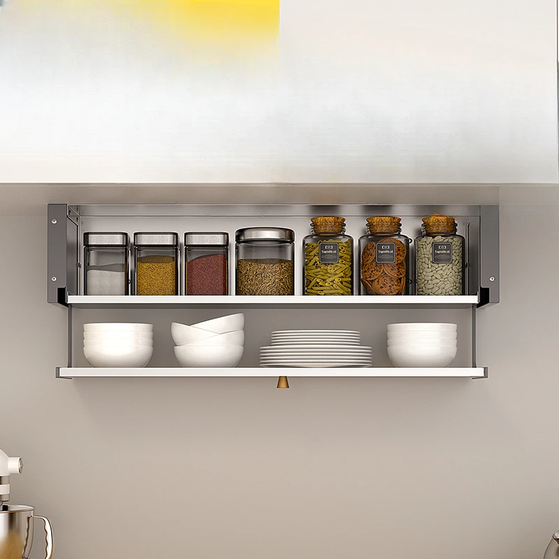 Wall-mounted seasoning rack kitchen cabinet shelf down seasoning storage box wall nail-free 304 stainless steel