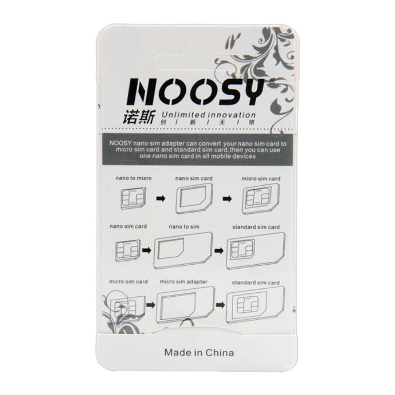 500pcs 4 In 1 Noosy Nano Micro SIM Card Adapter Eject Pin For iPhone 5 5S 6 7 plus for Samsung Huawei with Retail Box