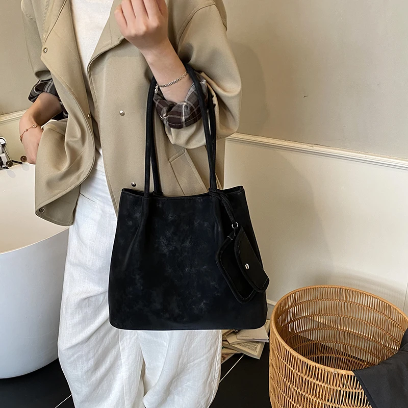 Fashion Faux Suede Solid Color Large Capacity Casual Shoulder Bags 2026 Brand Concise Retro Versatile Top-Handle Bags for Women