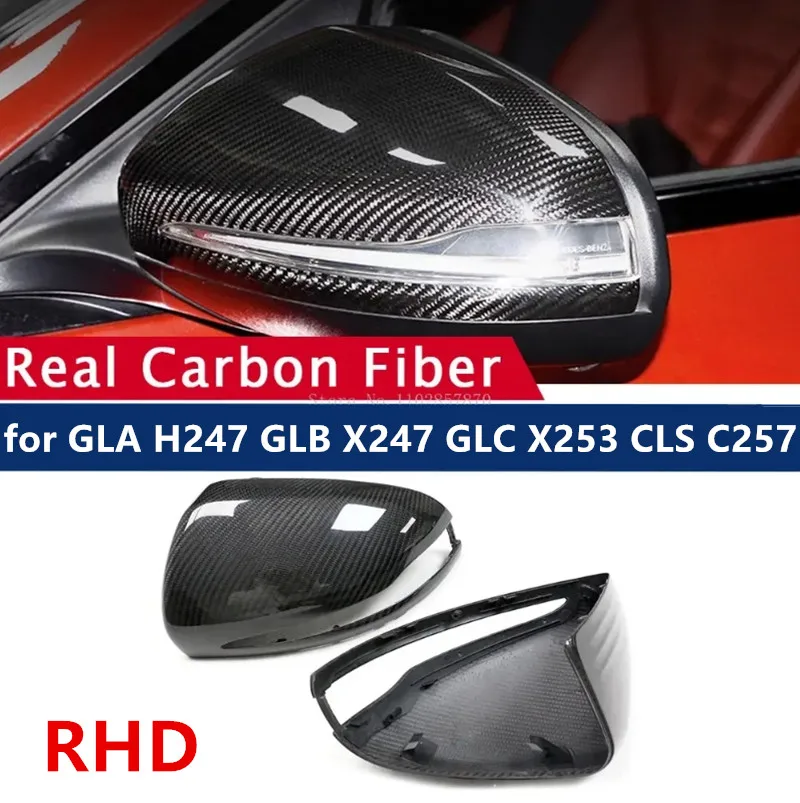 

RHD Dry Carbon Fiber Rearview Mirror Cap Cover for Mercedes Benz for GLA H247 GLB X247 GLC X253 CLS C257 Side Mirror Frame Case