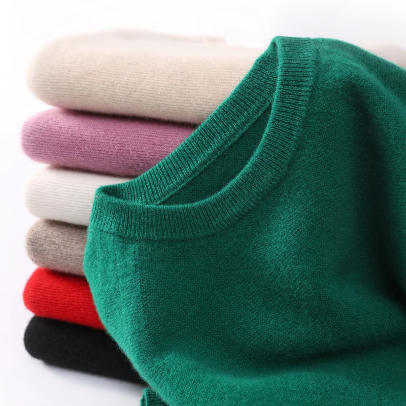 Autumn and winter 100% pure sweater ladies new round neck shoulder long sleeve fashion classic knitted pullover.